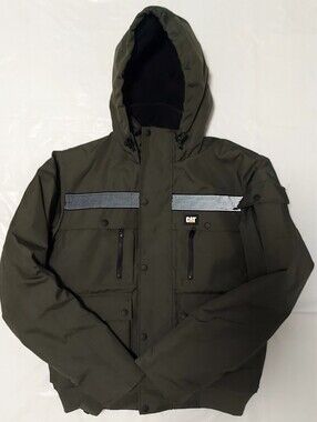 Caterpillar CAT Mens Hooded Workwear Jacket Insulated Reflective Olive Green